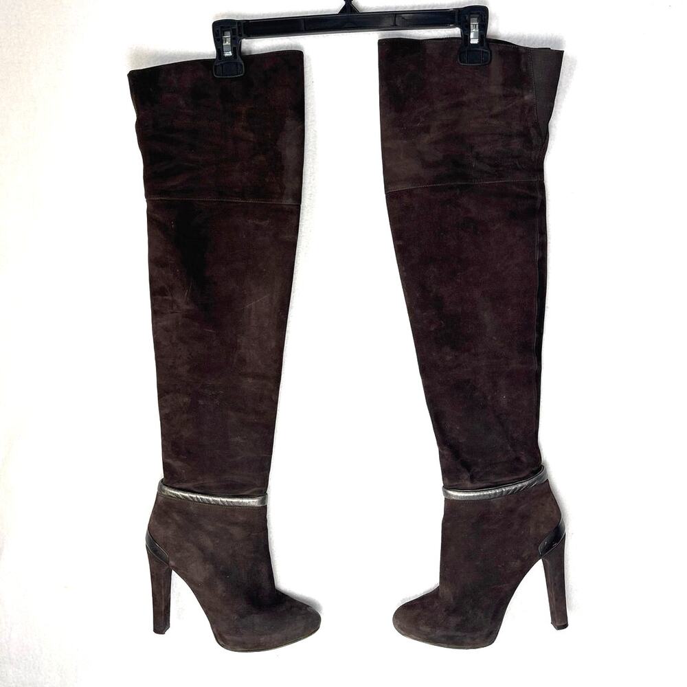 Fendi Over-the-Knee Heeled Boots  Brown Suede Size 6
